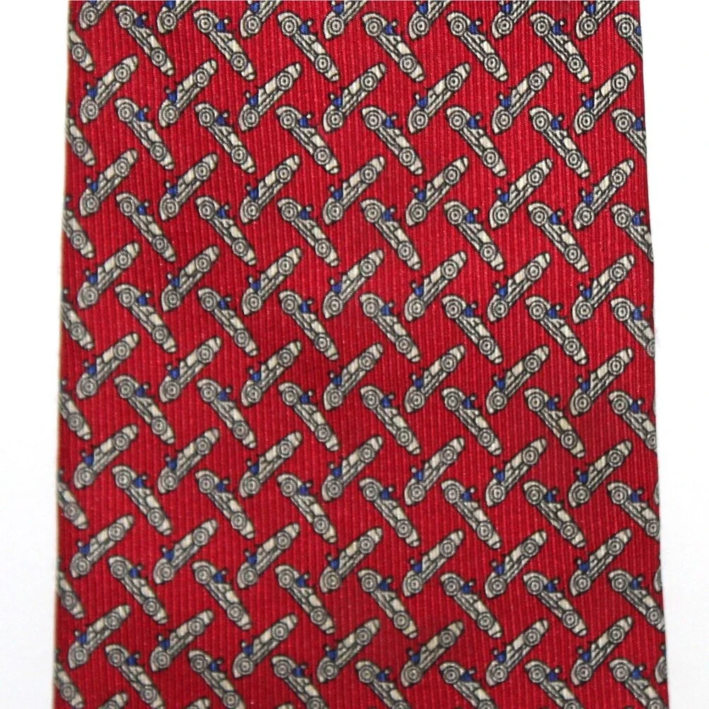 Lauren Ralph Lauren Necktie red Race Cars 100% silk USA LRL